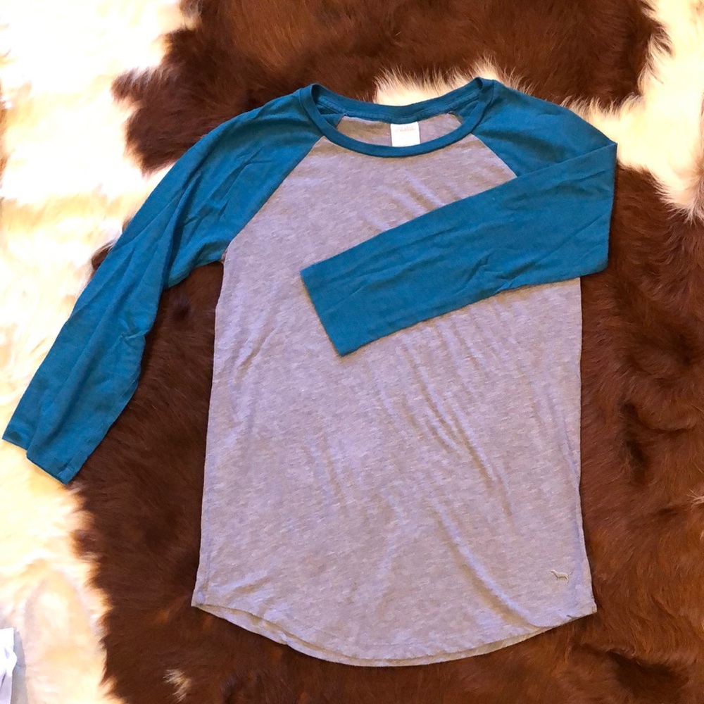PINK Size S teal and grey baseball shirt